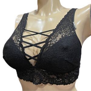 Victoria’s Secret Pink Unlined Sexy Strappy front Bralette Bra black Large